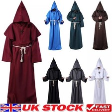 Adult Halloween Mens Monk Cosplay Robe Cloak Capes Friar Medieval Priest Costume
