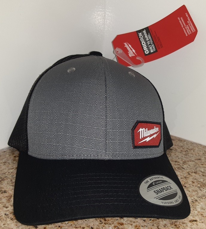 Milwaukee Tools Gridiron Grey Black Snapback Mesh Trucker Hat Cap