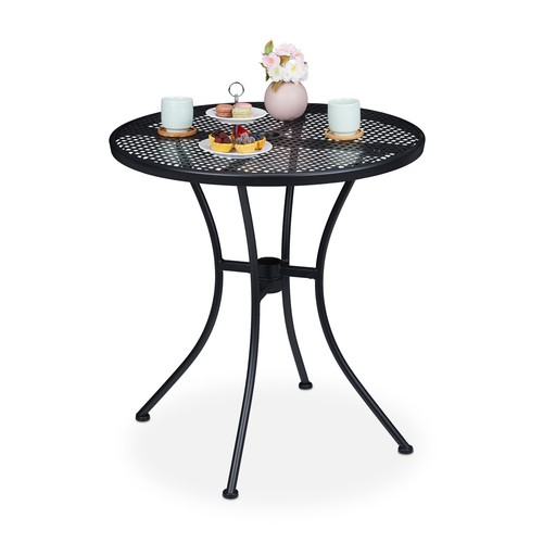 Tavolino nero con buco per l'ombrello Tavolo rotondo da giardino 130 kg 6,2 kg - Foto 1 di 9