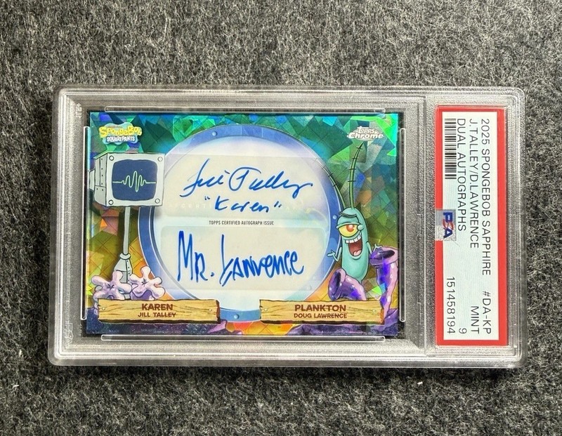 PLANKTON KAREN 2025 TOPPS CHROME SPONGEBOB SAPPHIRE DUAL VIP AUTO #DA-KP PSA 9