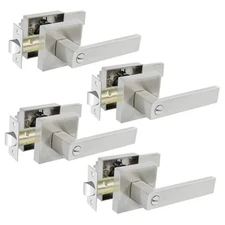  Privacy Door Levers Door Handles Bed and Bath Door Locks 4 Pack Satin Nickel