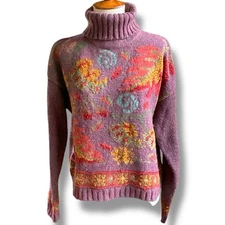 Vintage Y2K MODA INTERNATIONAL Size S Embroidered Cowl Neck Sweater Sz S