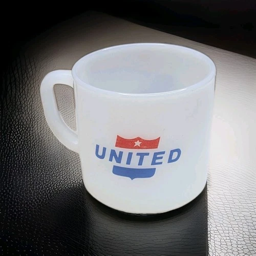 United Airlines Vintage Glasbake Milk Glass Coffee Mug Cup 1960s RARE