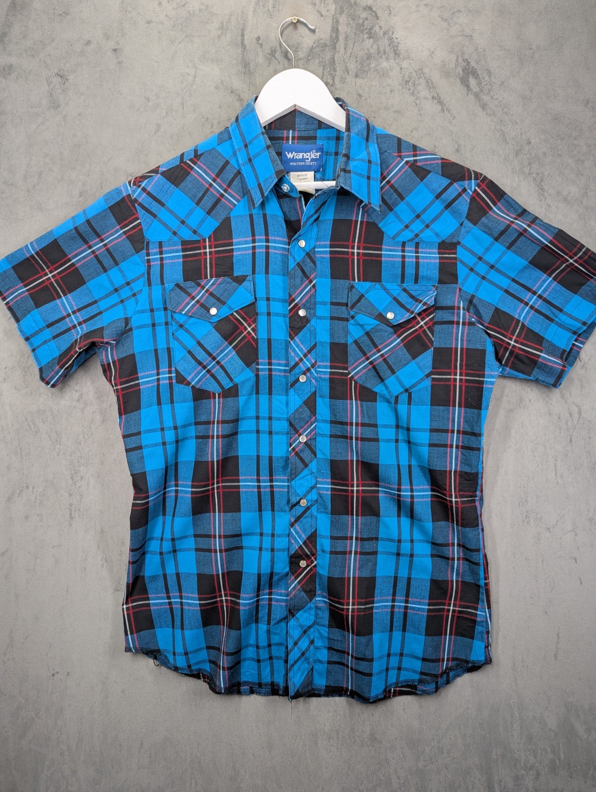Wrangler Western Shirt Men's Size Medium Pearl Snap Check Plaid Short Sleeve