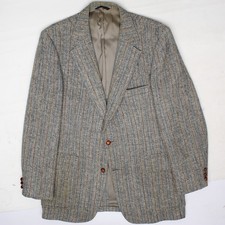 VTG Harris Tweed Sport Coat Mens 42R Gray Herringbone Blue Stripe Wool Jacket