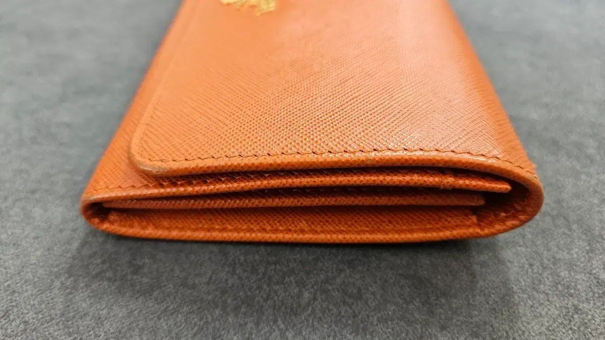 PRADA Saffiano Leather Bifold Wallet Orange Gold Logo Lettering Compact Purse thumbnail 16