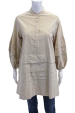 Pomander Place Womens Cotton Ruffle Texture Balloon Sleeve Tunic Beige Size XS