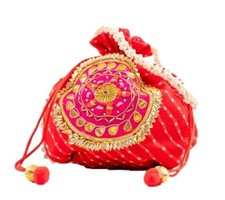 Potli Clutch Batawa Bag Purse Embroidered Embellished Handmade Traditional Red