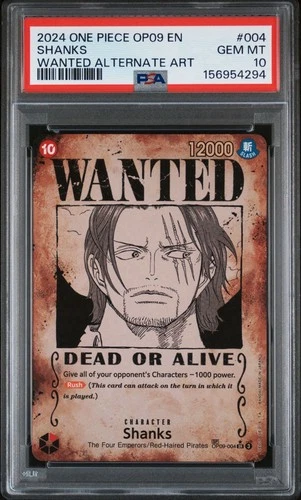 2024 ONE PIECE OP09 SP #004 WANTED ALTERNATE ART SHANKS PSA 10