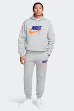 Nike Men's Club Fleece Pullover Hoodie Smoke Grey/Safety Orange FN3104-063 Small
