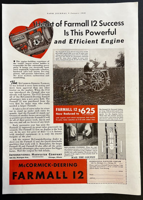 Vtg 1938 Ad McCormick-Deering Farmall 12-Powerful & Efficient Engine-Tractor