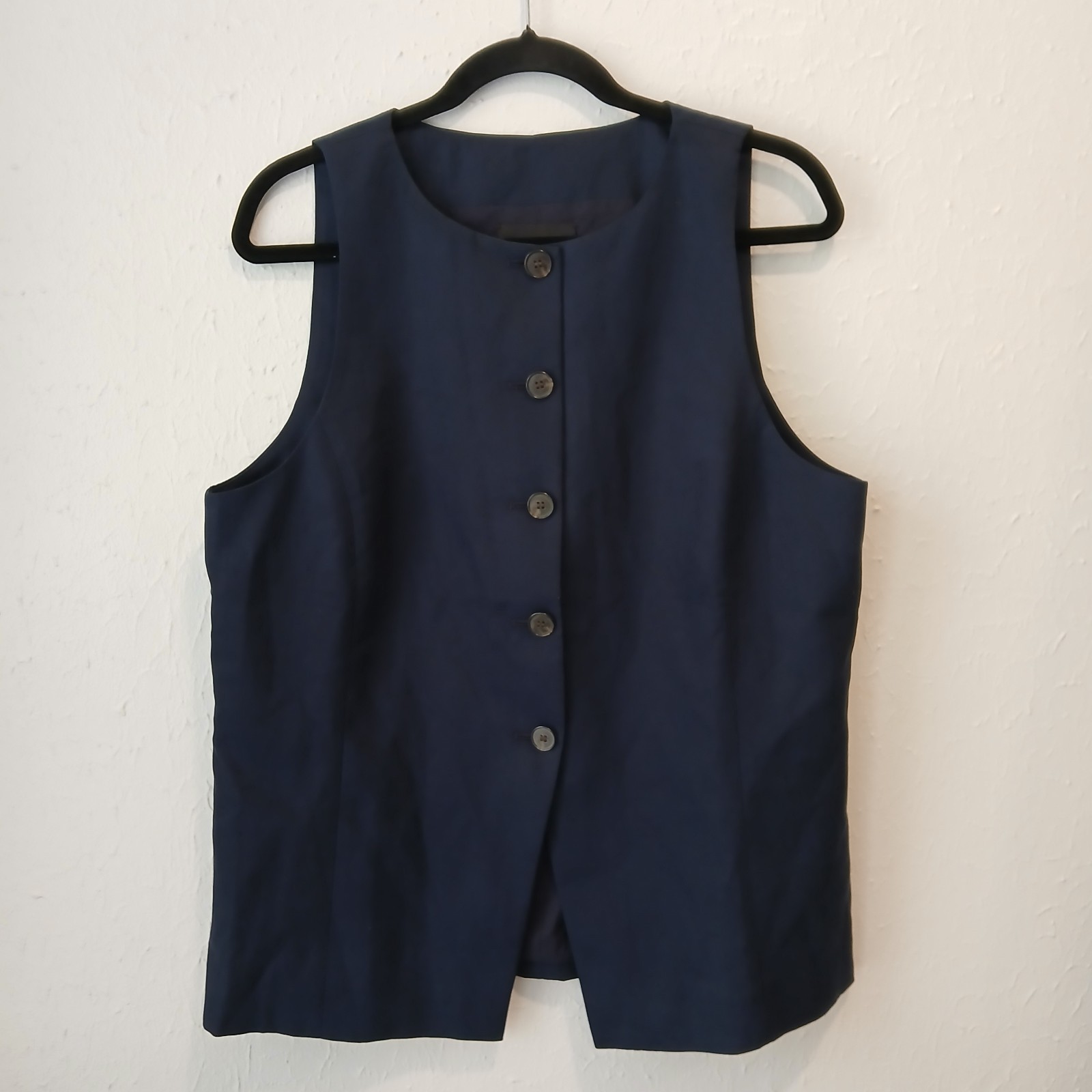 Madewell Crewneck Cutaway Vest Navy Blue Drapey Linen Bld Twill Sz 14 NWT NW061