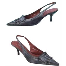 Donald Pliner Black Couture Oil Skin Calf Leather Pump Shoe Slingback NWT 255