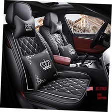 Crown Car Seat Covers Full Set, Premium Leather Waterproof Anti Black+White