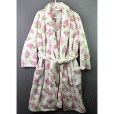PJ Salvage Floral Fleece Robe Womens Small Pink White Rose Sherpa Plush Belted