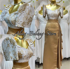 Modern Filipiniana Top and Skirt Matte Gold 