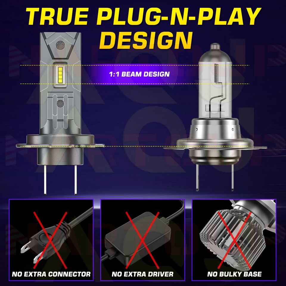 For Mercedes-Benz CLK500 2003-2009 2x H7 LED Headlight Kit High &Low Beam Bulbs - Image 3 of 4