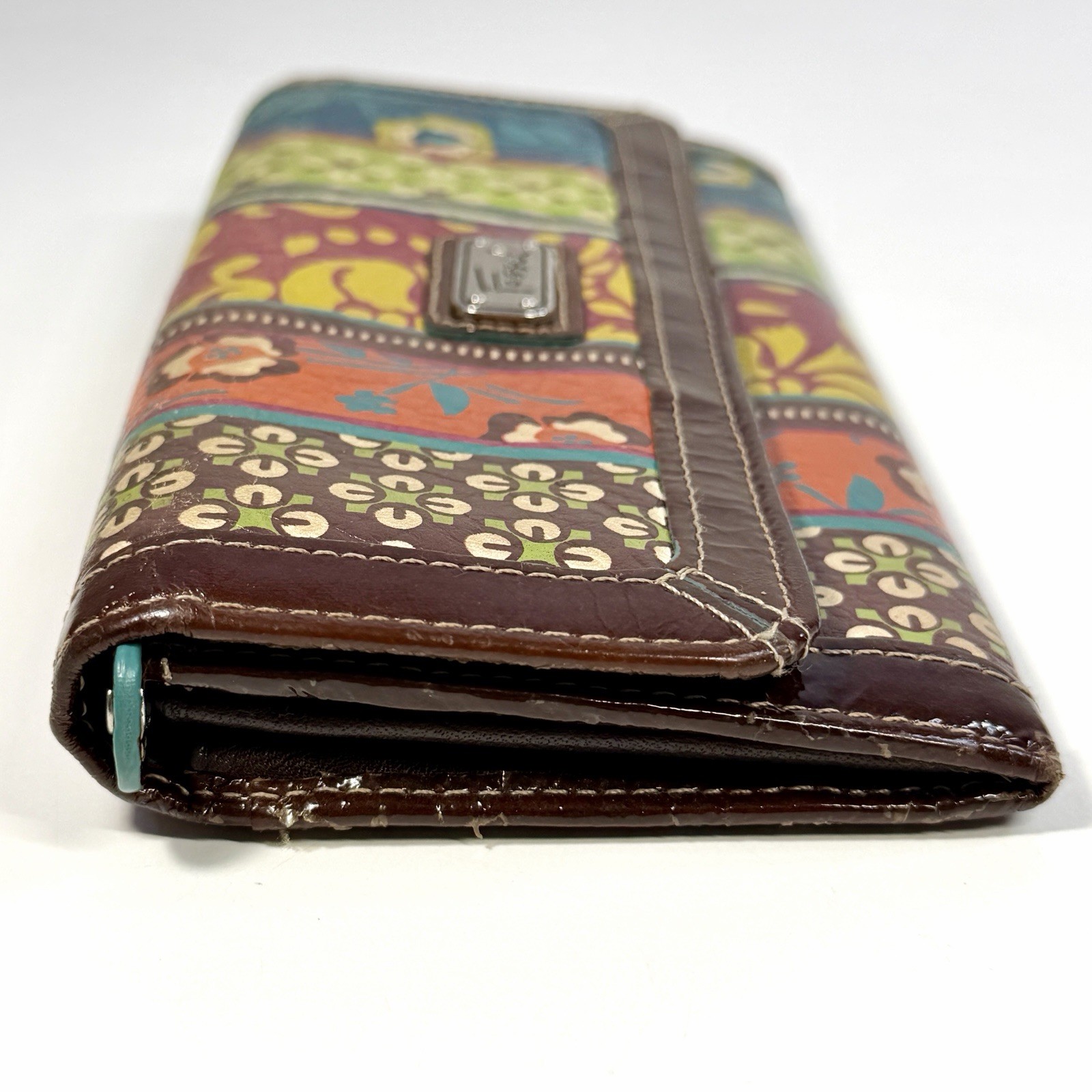 Fossil Patchwork Floral Leather Checkbook Wallet … - image 5