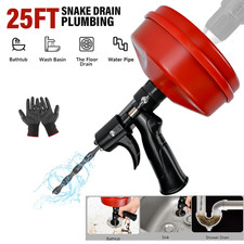 Drain Snake 25 Ft, Drain Auger Plumbing Snake with Drill Attachment, Snake Drain