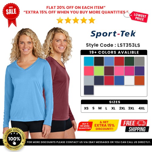 Sport-Tek LST353LS Women's Long Sleeve Tshirt V Neck Performance Dry Fit T-Shirt