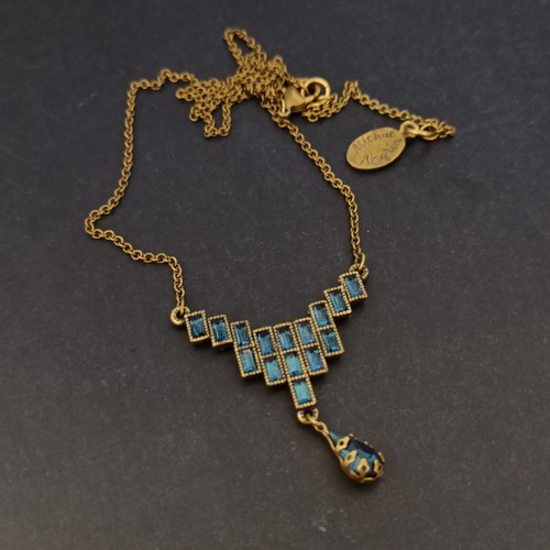 Michal Negrin Necklace Sapphire Blue Tone Crystals Elegant Royal Geometric Bib - Picture 9 of 19