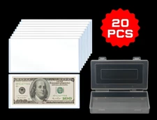 20PCS Clear White Rigid Topload Currency Sleeve Dollar Bill Holders&Storage Case