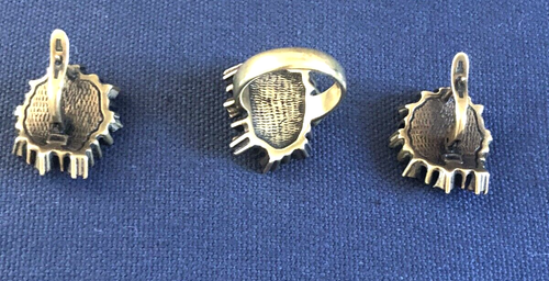 Vintage Jenavi Russian Gold Plated Sterling Silver 91 Set of Earrings & Ring - Picture 2 of 15
