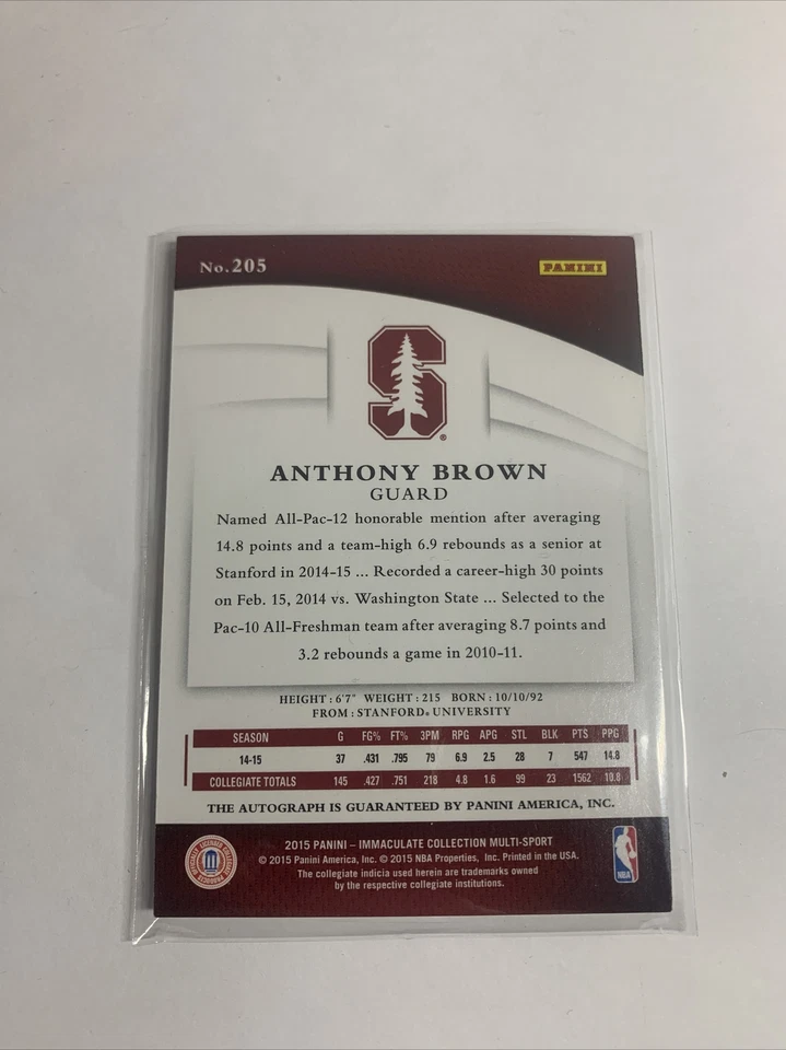 Anthony Brown Autograph, Stanford, Immaculate, sports cards - Image 3 of 3