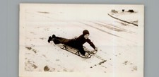 Antique 1940's Sledding In The Snow - Black & White Photography Photos