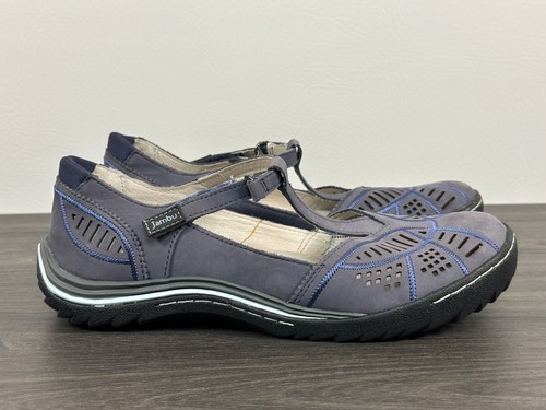 JAMBU Women's 9.5M Bridget Slate Blue Leather T Strap Mary Jane Flat All Terrain - Picture 6 of 16