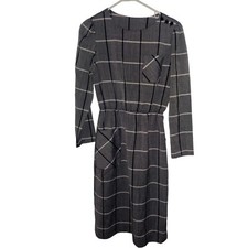 Vintage Lisa II Gray Black White Check Print Dress 10