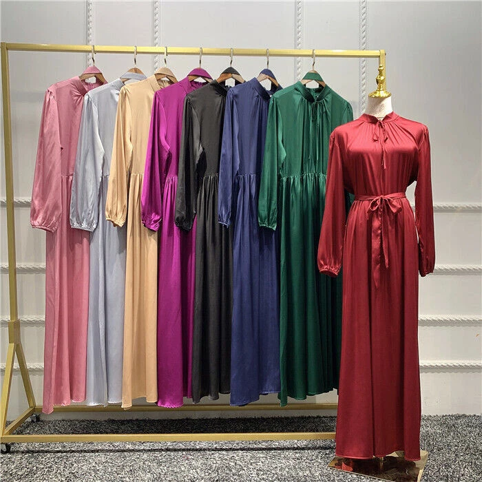 Dubai Moda Satén Vestido Mujeres Musulmán Islámico Ajustado Abaya Cóctel Fiesta Vestidos Foto 4 de 4