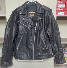 HARLEY DAVIDSON CLASSIC LEATHER MOTORCYCLE JACKET WOMEN'S LARGE LONG