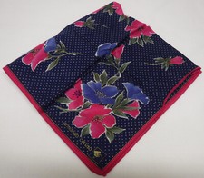 1980s Italian Armando Caruso Handkerchief Hankie Blue  Pink Floral, Italy made