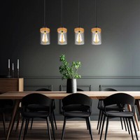 Pendellampe HäNgeleuchte Pendelleuchte 4 Flammig Rauchglas Wohnzimmerlampe Holz