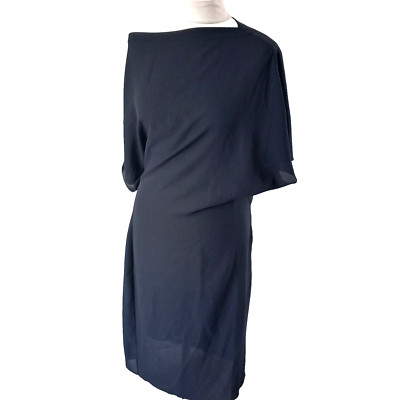 Reiss Lira asymmetrisches Schulterkleid, marineblau Krepp Größe 12 UK