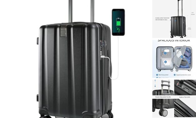 Hardside Expandable Carry On Luggage with Spinner Wheels & Built-in TSA Black