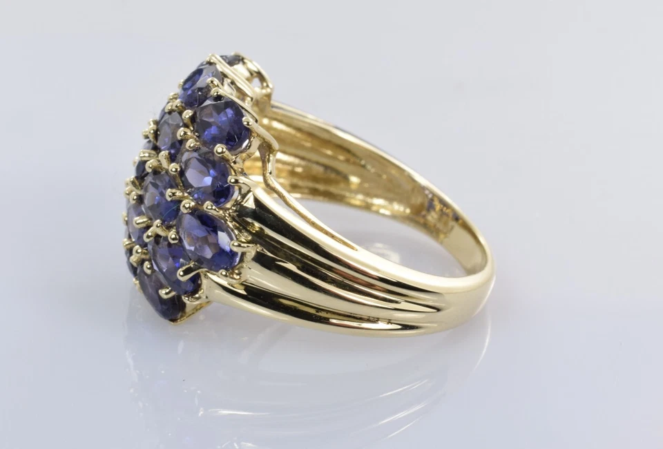 Impresionante anillo con racimo de iolita en oro amarillo de 10 k 4,18 quilates talla 8 Foto 3 de 4