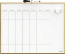 Magnetic Monthly Calendar Dry Erase Board, 20 x 16 Inches, Gold Aluminum Frame -