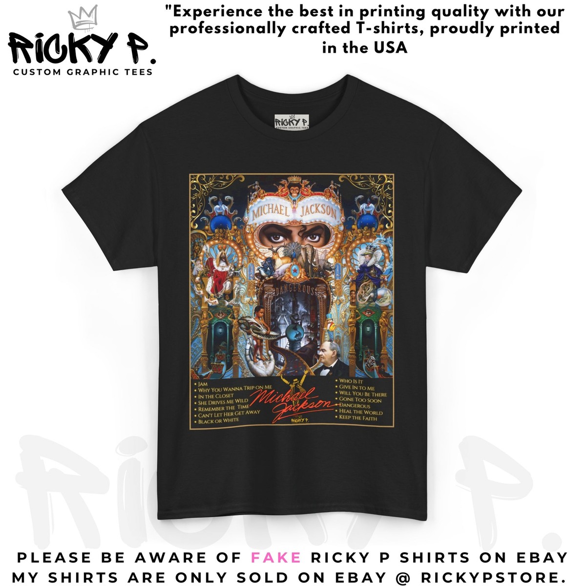 Ricky P Michael Jackson Dangerous MJ Graphic Tee, Retro Music