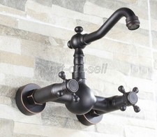 Oil Rubbed Bronze Bathroom Basin Sink Faucet Dual Handles Mixer Tap Wall Mount