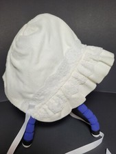 Corduroy white lace trim ribbon ties baby toddler Kids bonnet hat cap no sz