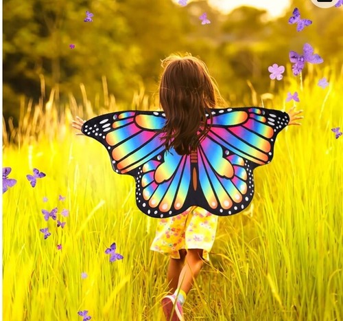 Kids Butterfly Wings, Fancy Dress Up Cape and headband + Eye Mask Set - Picture 4 of 5