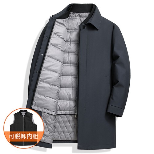 Mens Winter White Duck Down Long Jacket Removable Liner Down Coat