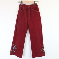 Kids Vintage 70s JCPenney High Rise Jeans Red Floral Embroidered 7