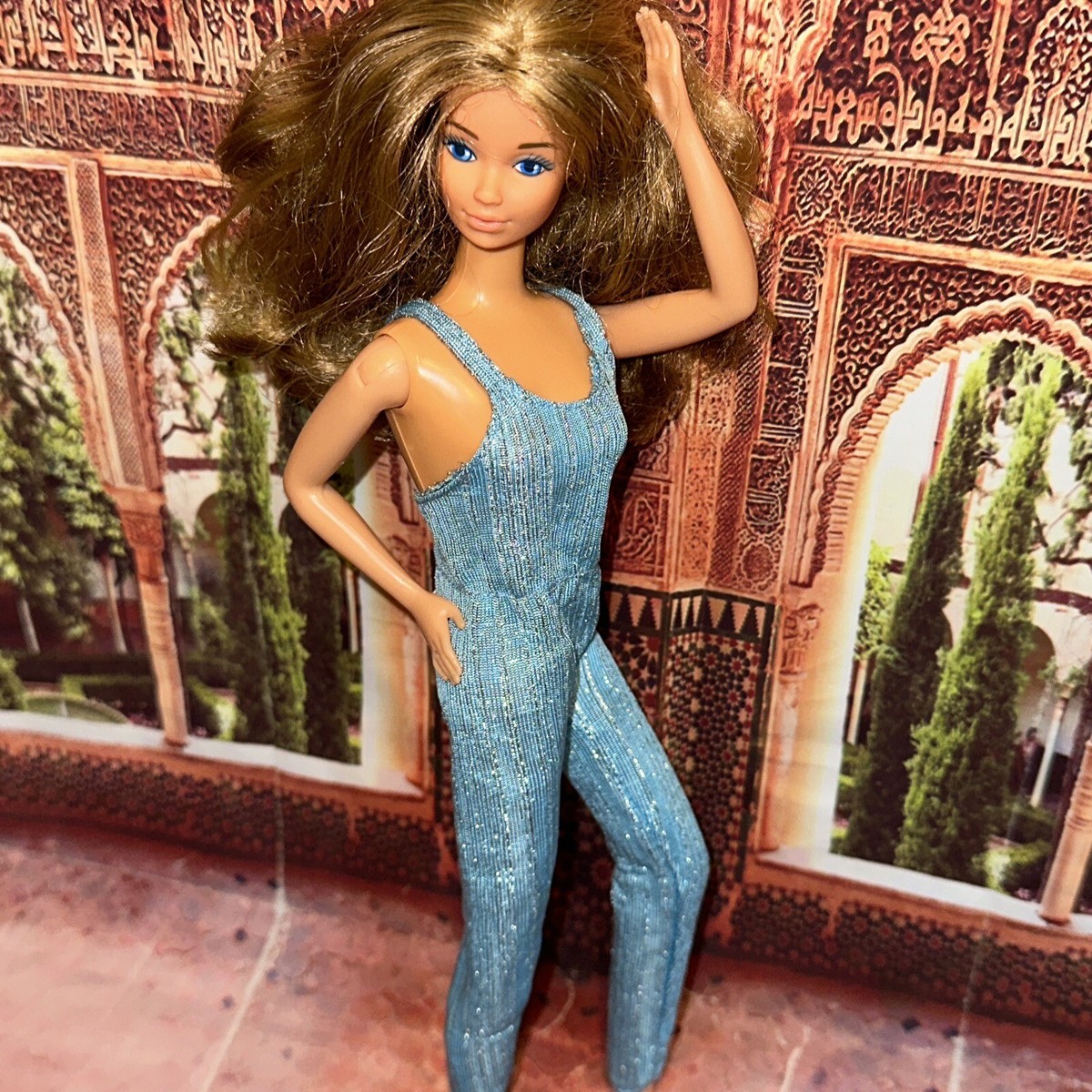 Vintage Barbie PJ Christie Light Blue Disco Jumpsuit 