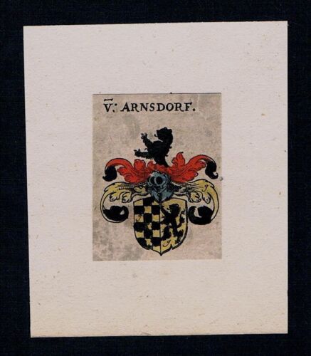 17.Jh. De Arnsdorf Armoiries Coat De Arms Heraldry Héraldique Gravure sur Cuivre - Bild 1 von 1