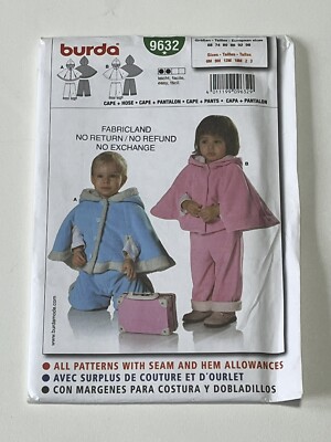 Cape Pants Burda Childs Infant Baby Toddler 6mo-3T Uncut Pattern Br9632