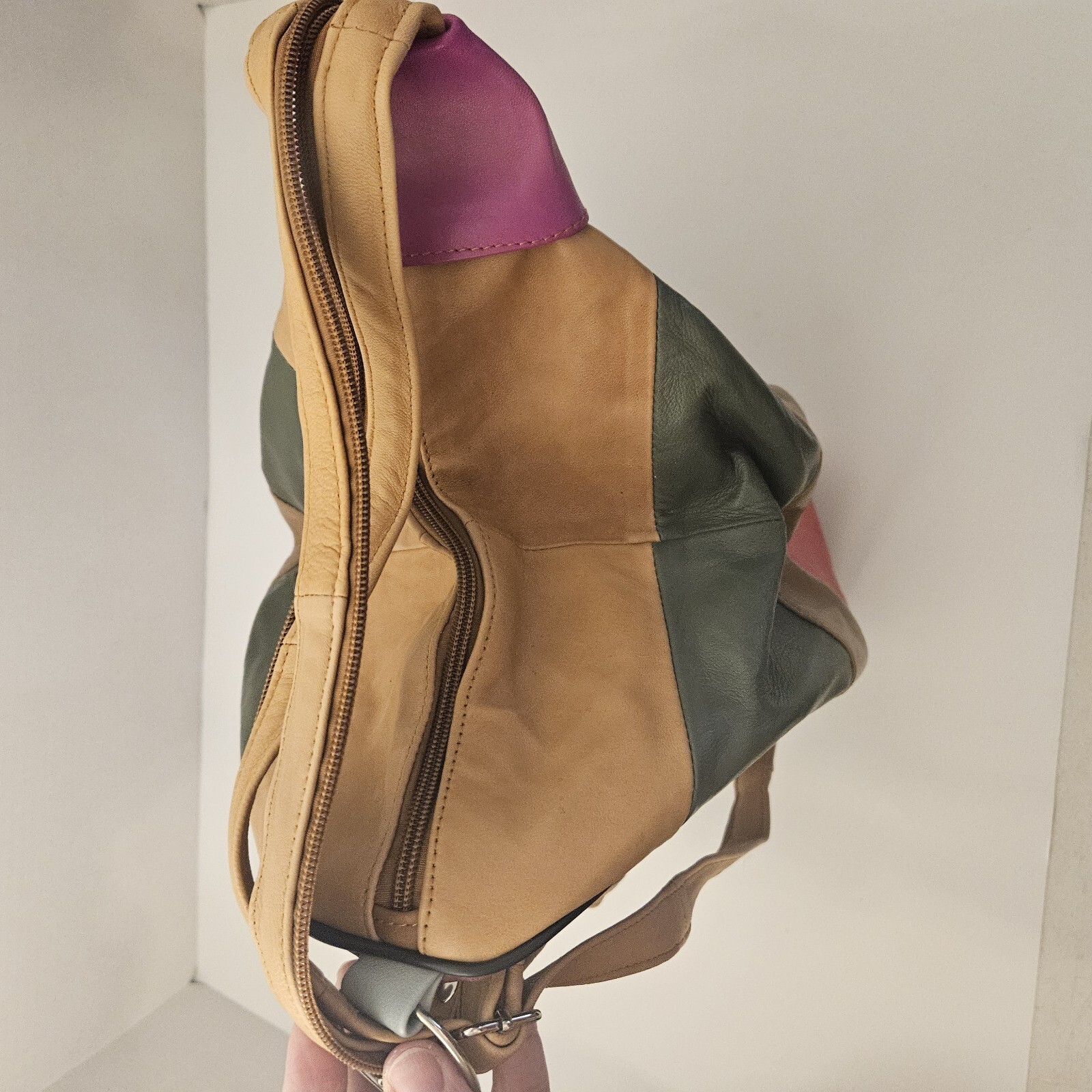 Boho  Leather Backpack Soft Patchwork Lamb Leathe… - image 9