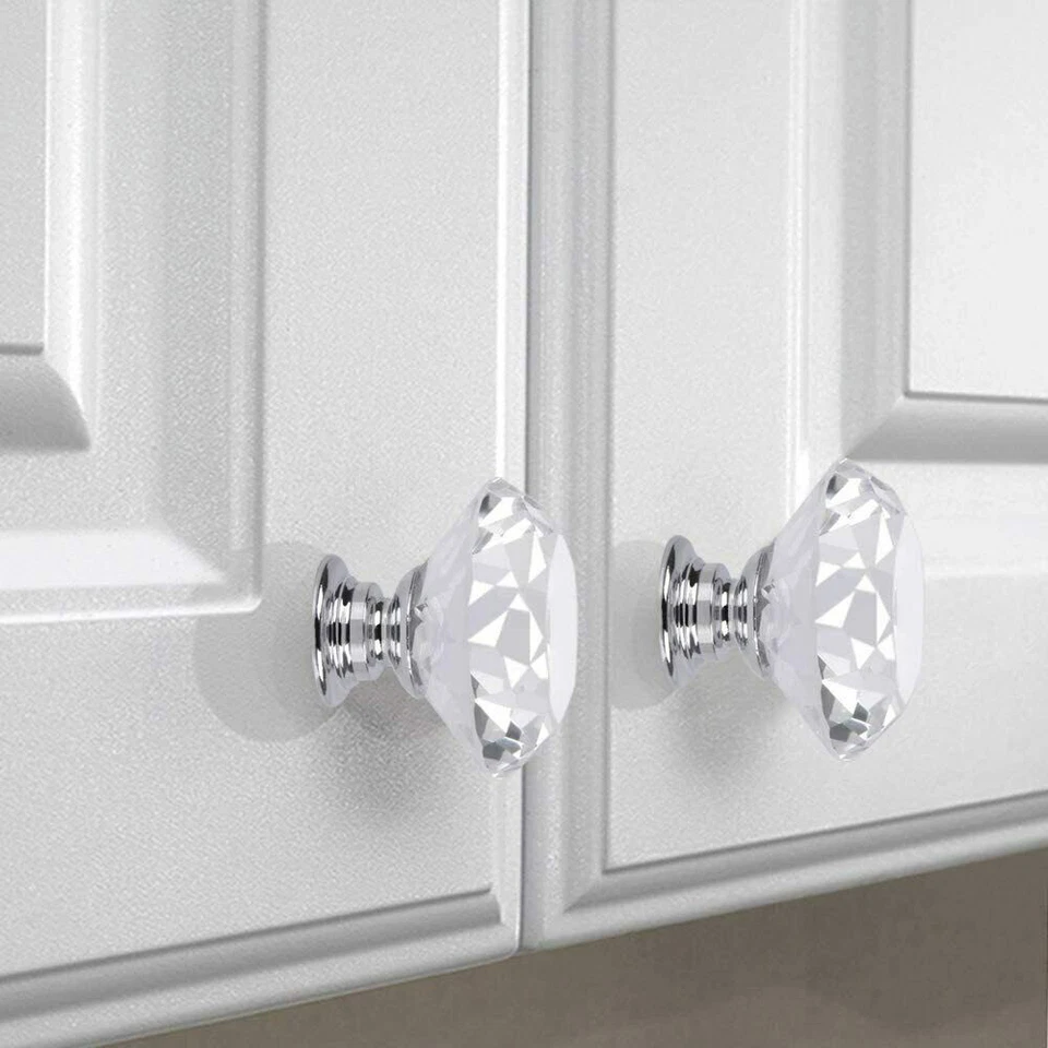 8X 40MM Crystal Diamond Door Knobs Transparent Glass Clear Cabinet Drawer Handle - Image 4 of 4